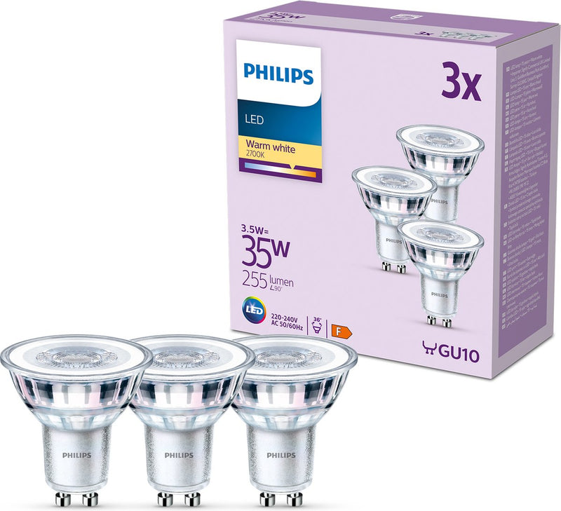 Philips led spot - 35 w - gu10 - warmwit licht - 3 stuks