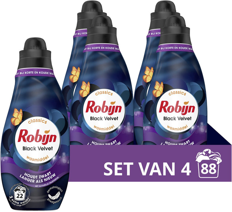 Robijn - vloeibaar wasmiddel - klein krachtig - black velvet - 4 flessen - 88 wasbeurten - voordeelverpakking