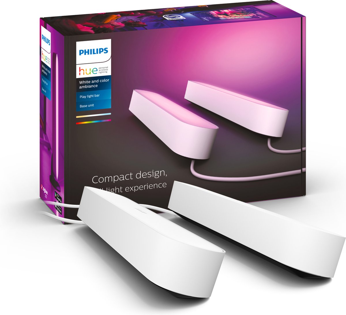 Philips hue play lightbar - wit en gekleurd licht - ervaar het ultieme gamen - wit - 2-pack - basis