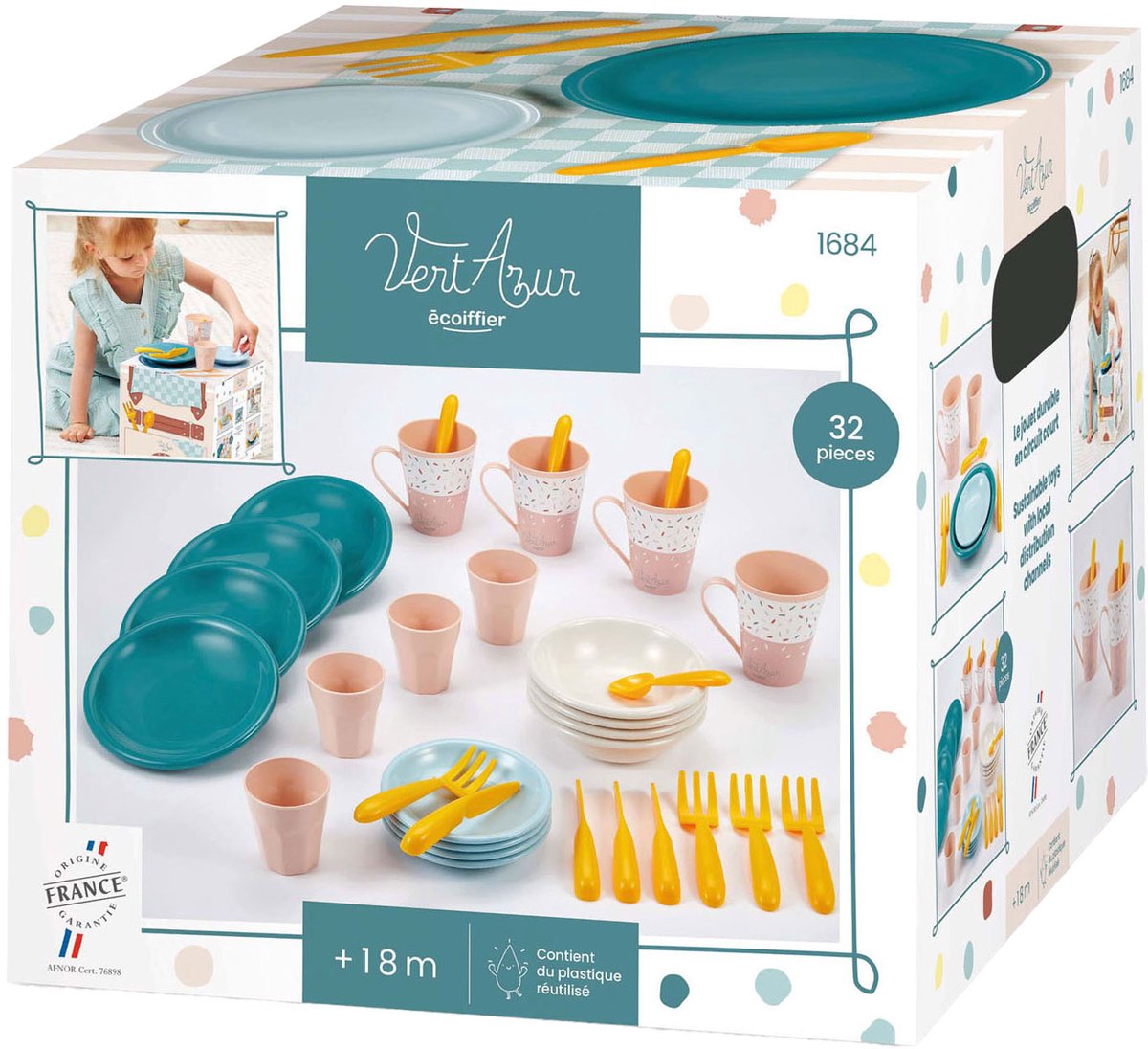 Écoiffier ecoiffier vert azur picknick speelset met kartonnen picknickmand - 32dlg.