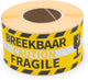 Raadhuis gevaaretiketten - fragile - geel zwart - 250 stuks - sticker waarschuwing