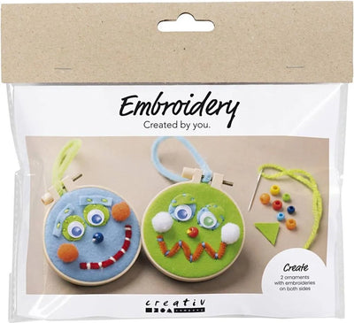 Creativ company mini hobbyset gezichtjes borduren blauw en groen