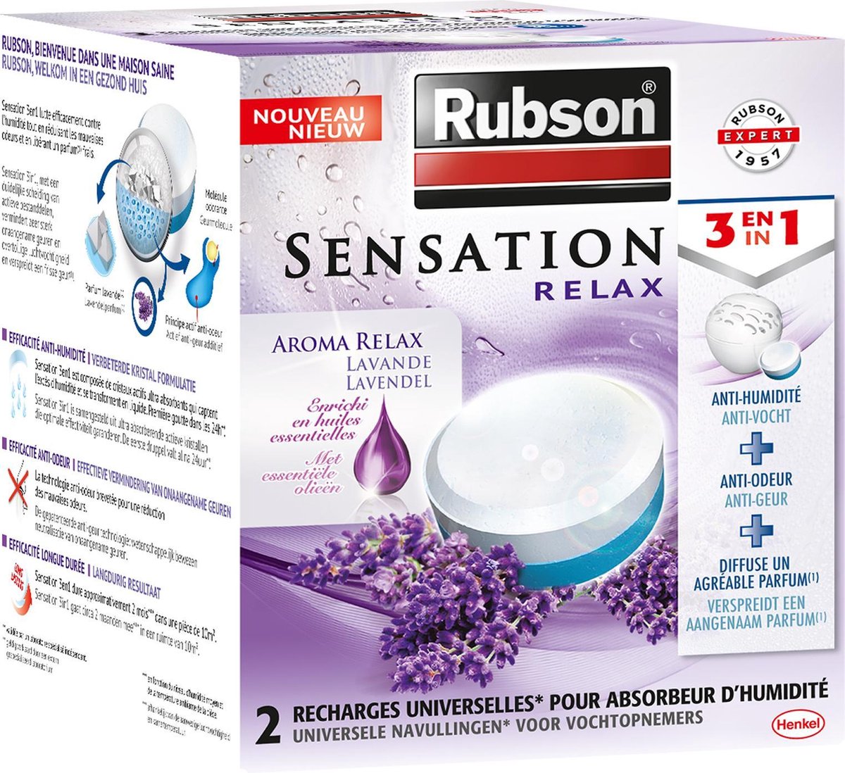 Rubson sensation navullingen lavendel 2x 300 g box | 2 navullingen voor vochtopname | sensation navullingen s.