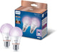 Philips led philips smart led lamp 2-pack - slimme led-verlichting - gekleurd en wit licht - e27 - 60w - mat - wi-fi