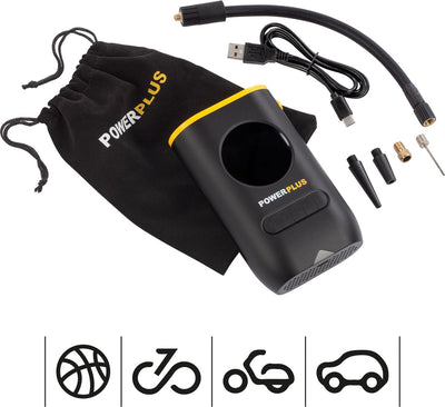 Powerplus luchtpomp powx1710 - compressor van 8v - luchtdebiet van 16l min - 4 mondstukken
