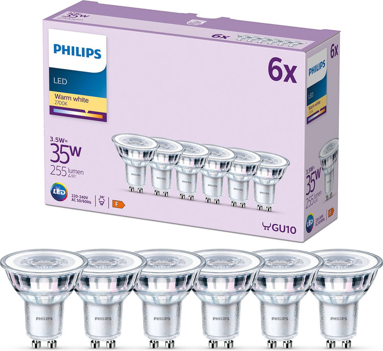 Philips led spot - 35 w - gu10 - warmwit licht - 6 stuks