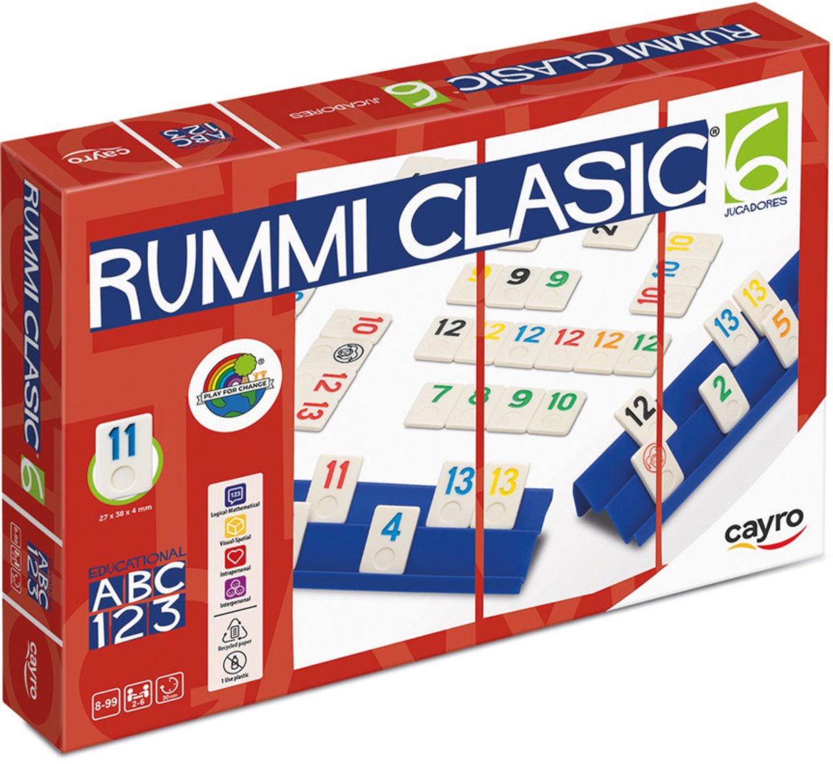 Cayro rummiclasic 6 spelers - klassiek nummerspel met 159 grote fiches - inclusief 6 legplanken en stoffen zakje - 2-6 spelers - speelduur 30 minuten - vanaf 8 jaar - collection
