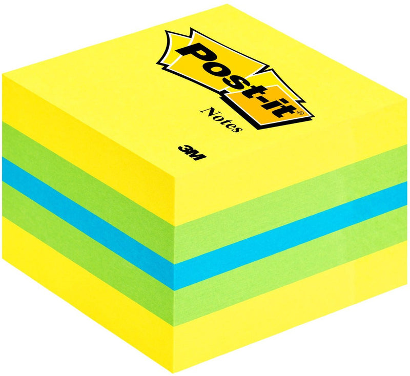 Post-it â® notes, mini kubus, neon geel, groen, blauw, 51 x 51 mm, 400 blaadjes kubus