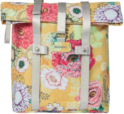 Basil Bloom Field fietsshopper, geel, gerecycled PET, waterdicht, verstelbare schouderriem