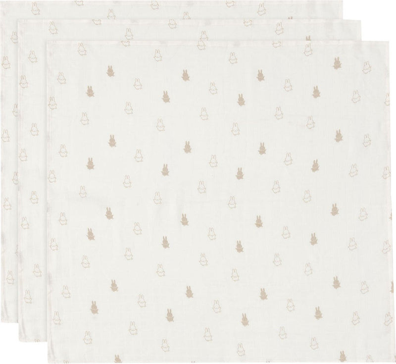 Jollein x nijntje - hydrofiele doek small 70x70cm - inbakerdoek, spuugdoekjes, baby doeken - zacht katoen - happy miffy - nougat - 3 stuks