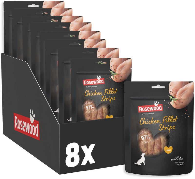 Rosewood chicken fillet strips large - hondensnack - 97% kip - eiwitrijk en vetarm - 8 x 170 g