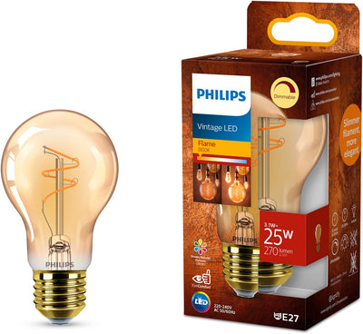 Philips led philips vintage led - dimbare lamp - 25w - extra warmwit licht: 1800k - e27 fitting - amberkleurig glas - standaard lampvorm