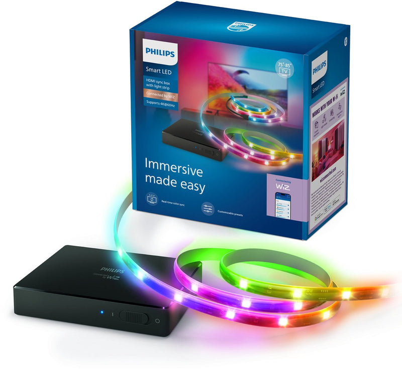 Philips lighting philips smart lighting - hdmi 2.0 sync box - 4k bij 60hz - inclusief rgbic led strip voor 75 tot 85 tv's - synchroniseer je verlichting met je beeldscherm - werkt met de wiz app - wifi - entertainment starterkit