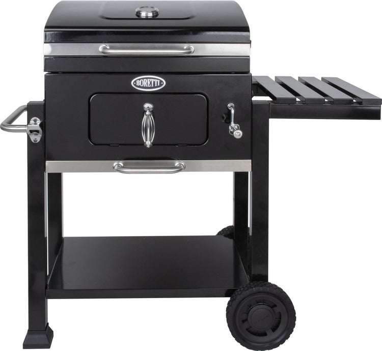 Boretti - carbone 2.0 houtskool barbecue - grilloppervlak 57x42 - met verstelbaar kolenrek - gietijzeren rooster - zwart