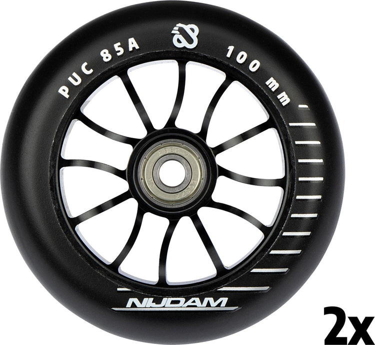 Nijdam stuntstep wielenset - spoked alu - zwart - 2 stuks