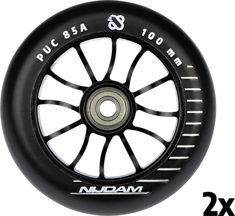 Nijdam stuntstep wielenset - spoked alu - zwart - 2 stuks