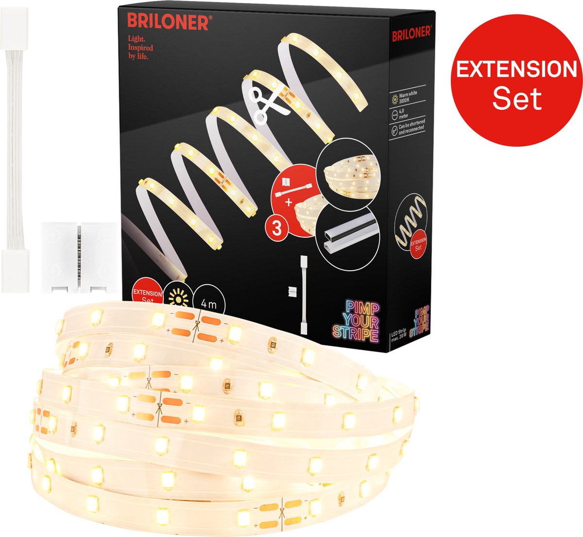 Briloner pimp your stripe uitbreidingsset led strip 4m, warm wit, kan worden ingekort, aan uit