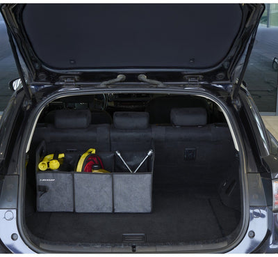 Dunlop car trunk organizer - kofferbak organizer met 3 vakken en 4 zijvakken - lichtgewicht en opvouwbaar - ruimt spullen overzichtelijk op - 58x35,5x33 cm - grijs