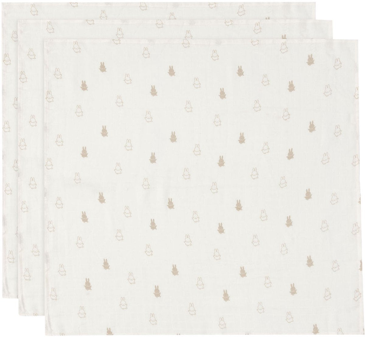 Jollein x nijntje - hydrofiele doek small 70x70cm - inbakerdoek, spuugdoekjes, baby doeken - zacht katoen - happy miffy - nougat - 3 stuks