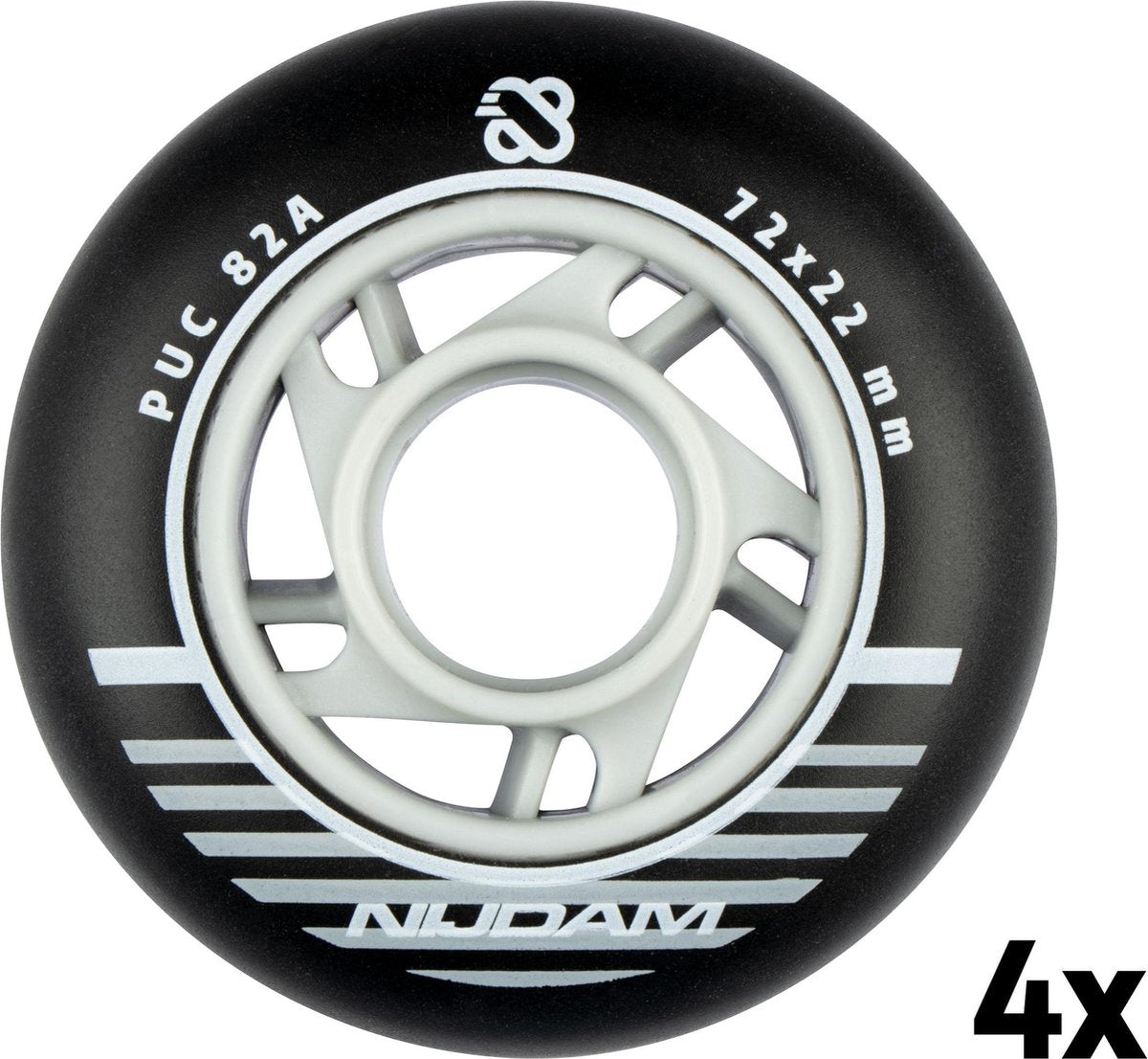Nijdam inline skate wielen set - 72x24 mm - 4st - black zwart