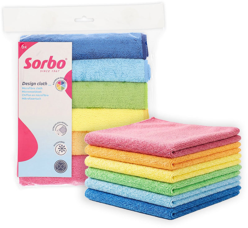 Sorbo microvezeldoeken - 6 stuks - 40x40 cm - multicolor - schoonmaakdoeken - streeploze reiniging