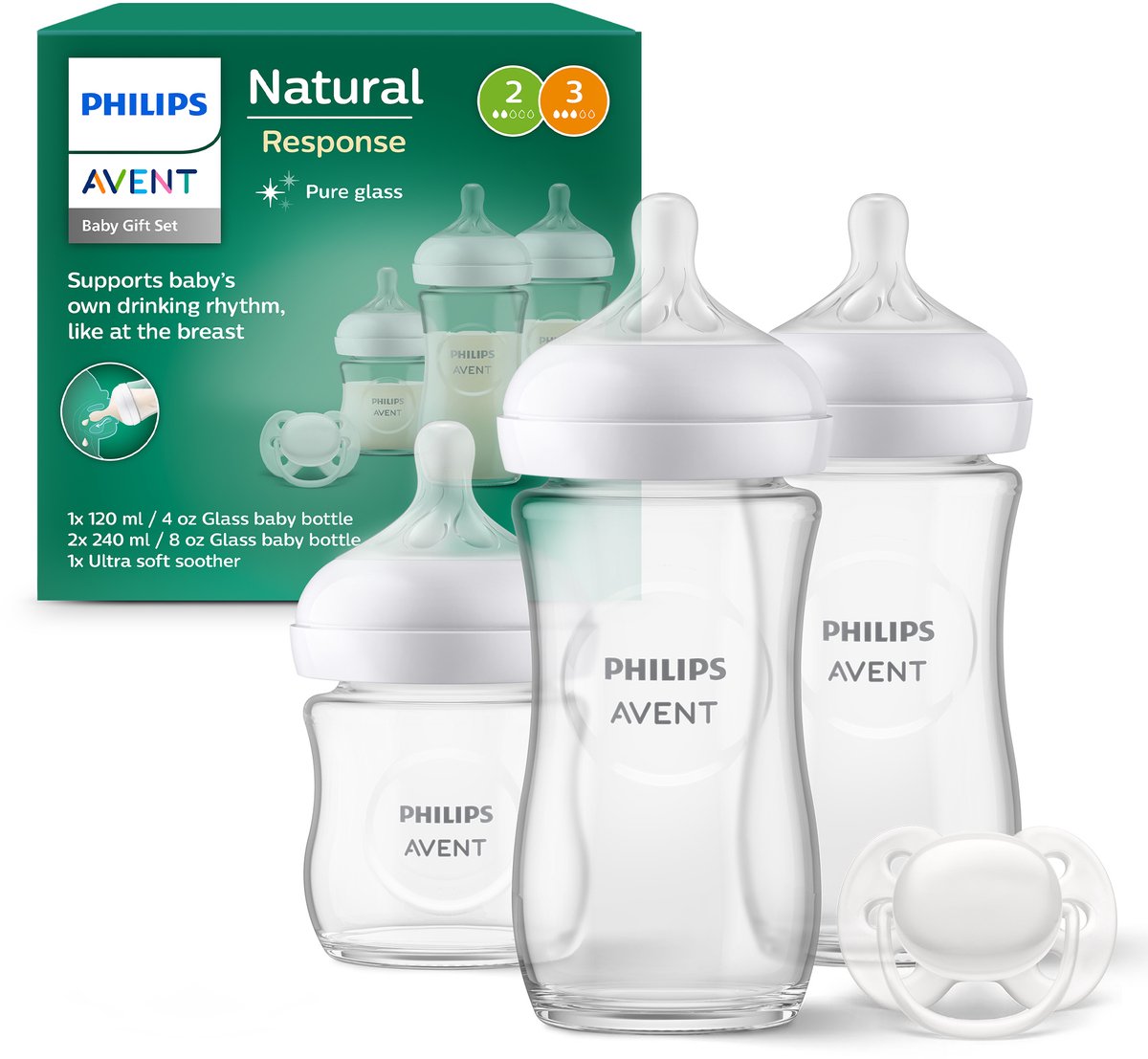 Philips avent natural response glazen fles - startersset voor pasgeboren baby's scd878 11