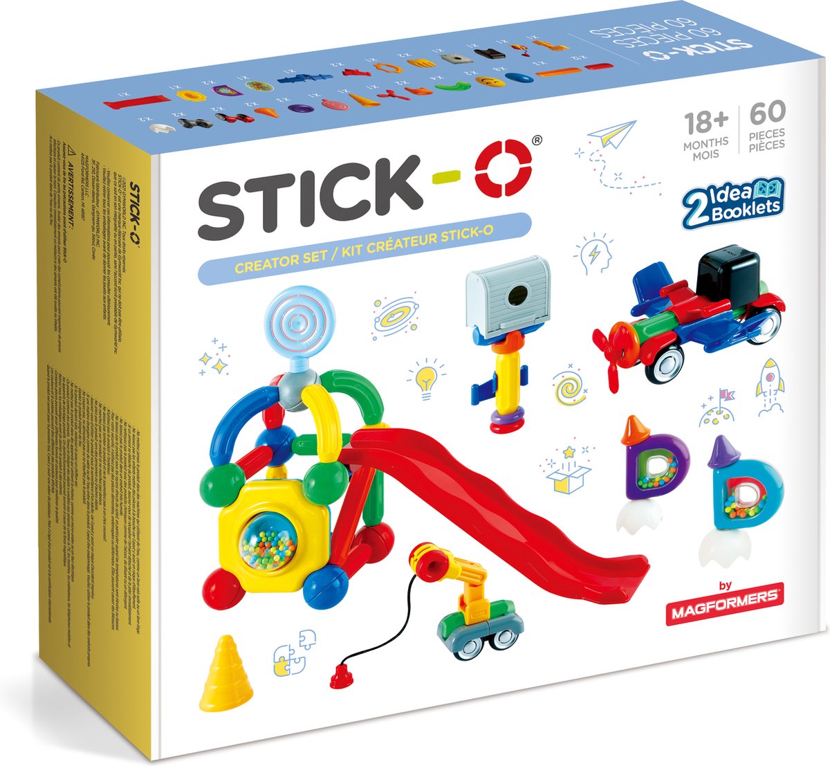 Stick-o creator set - magnetisch speelgoed - 60 stuks - magneten speelgoed - baby blokken