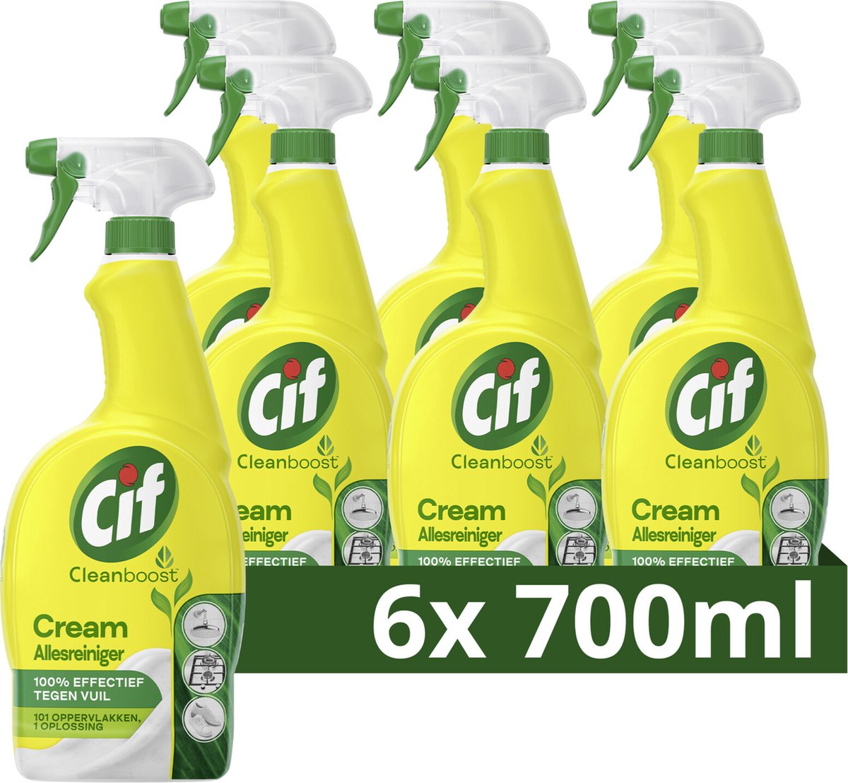 Cif - cleanboost - allesreiniger spray - cream - 6 flessen x 700 ml - voordeelverpakking