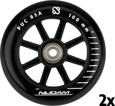 Nijdam stuntstep wielen set - 100x24 mm - 2st - full black - zwart zilver wit