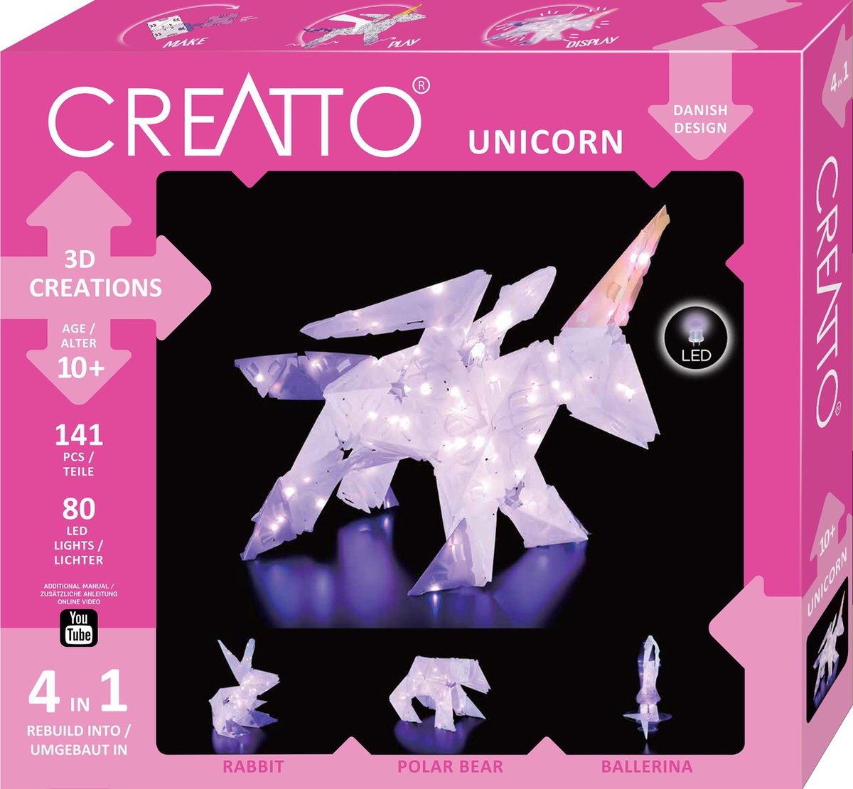Kosmos creatto unicorn – hobbypakket – bouw 4 verlichte 3d-figuren met led – eenhoorn