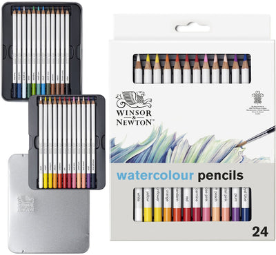 Winsor newton 0490015 studio collection waterverfpotloden set 24 stuks – dikcores aquarelpotloden in metalen etui