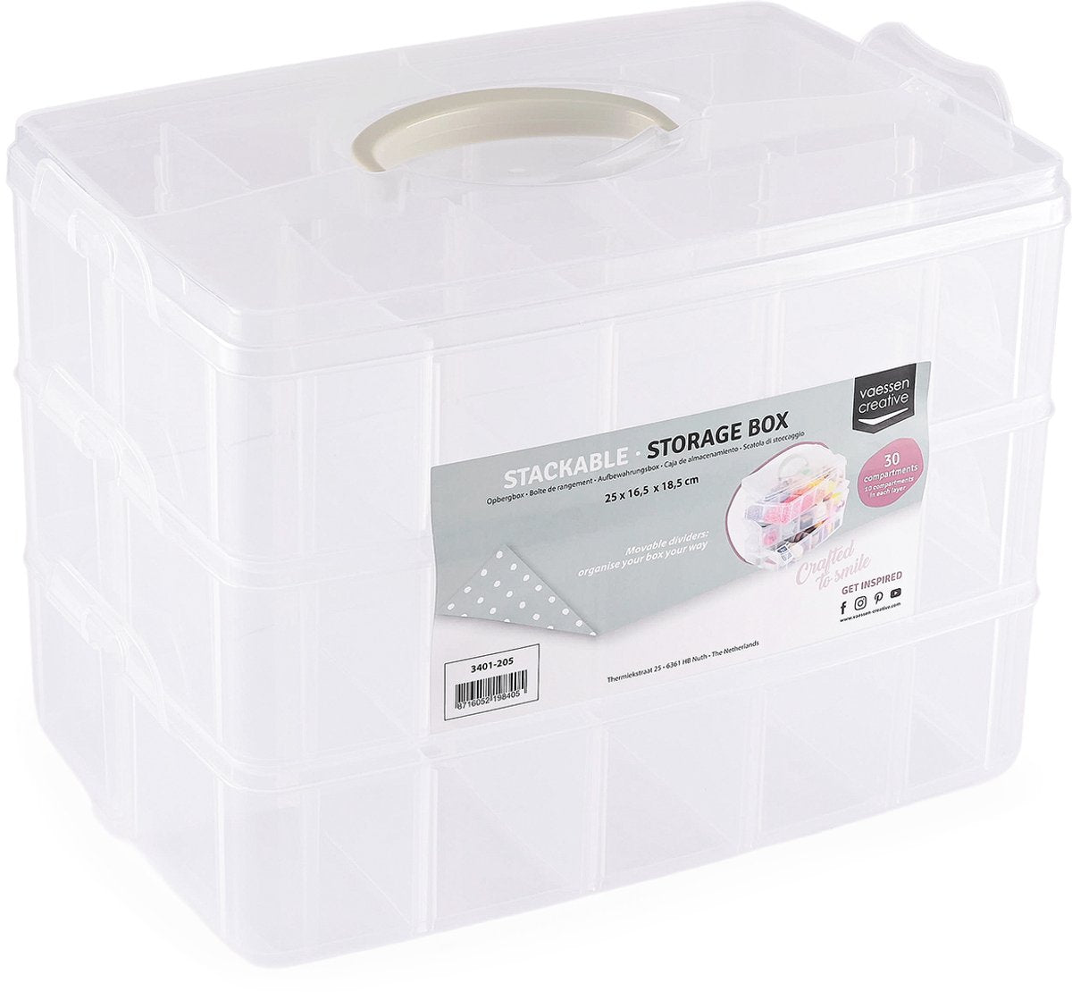 Vaessen creative opbergbox - stapelbaar - 25 x16,5 x 18,5 cm - 30 vakken
