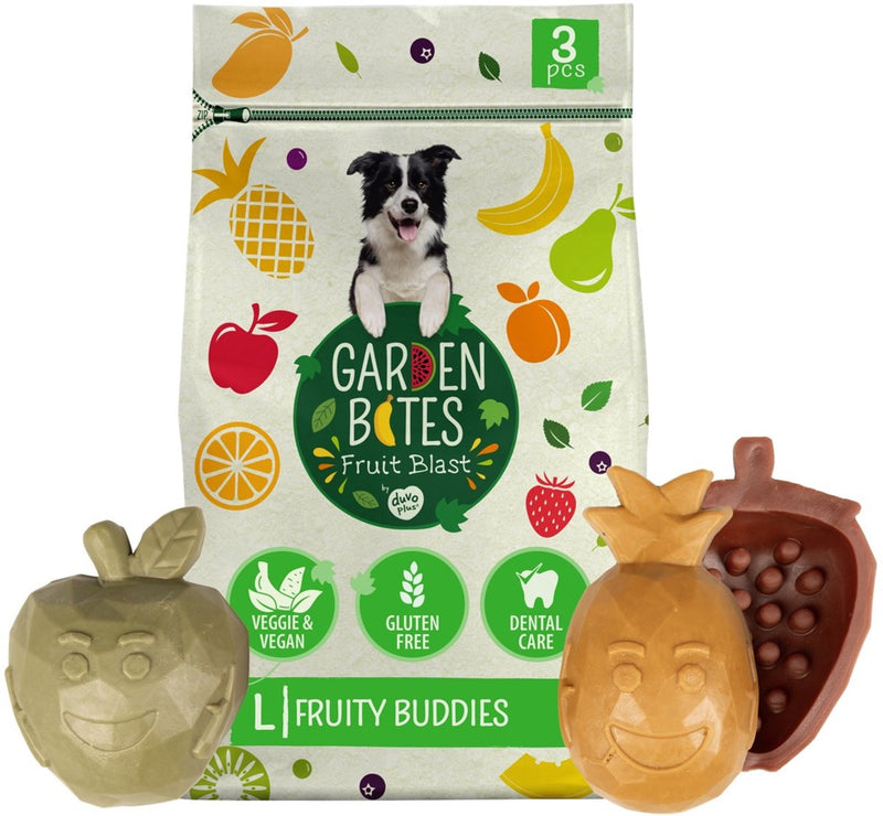 Garden bites duvoplus - fruity buddies hondensnacks - hondensnoepjes - vegetarisch glutenvrij - large 3st