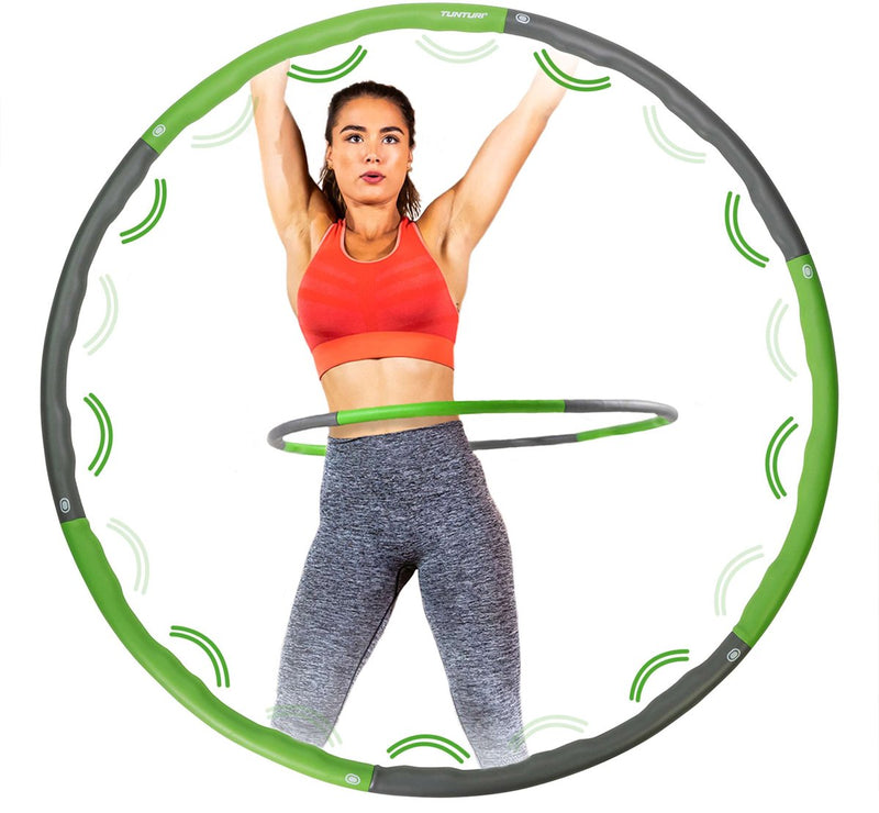 Tunturi fitness hoelahoep - fitness hoepel - fitness hulahoop - 1,8 kg - groen grijs - incl. gratis fitness app