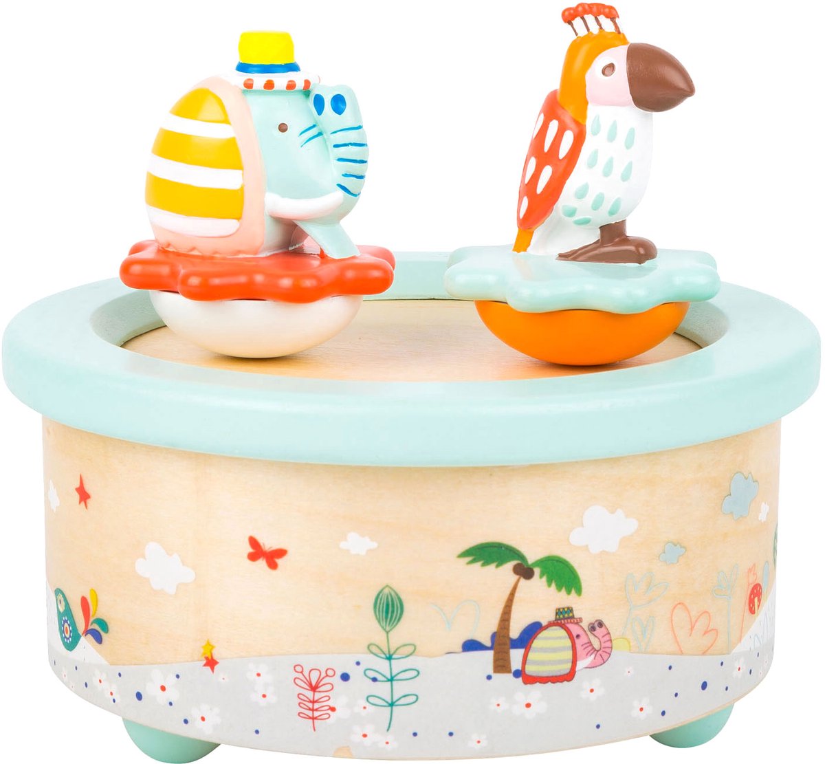 Small foot - houten muziekdoos papegaai en olifant