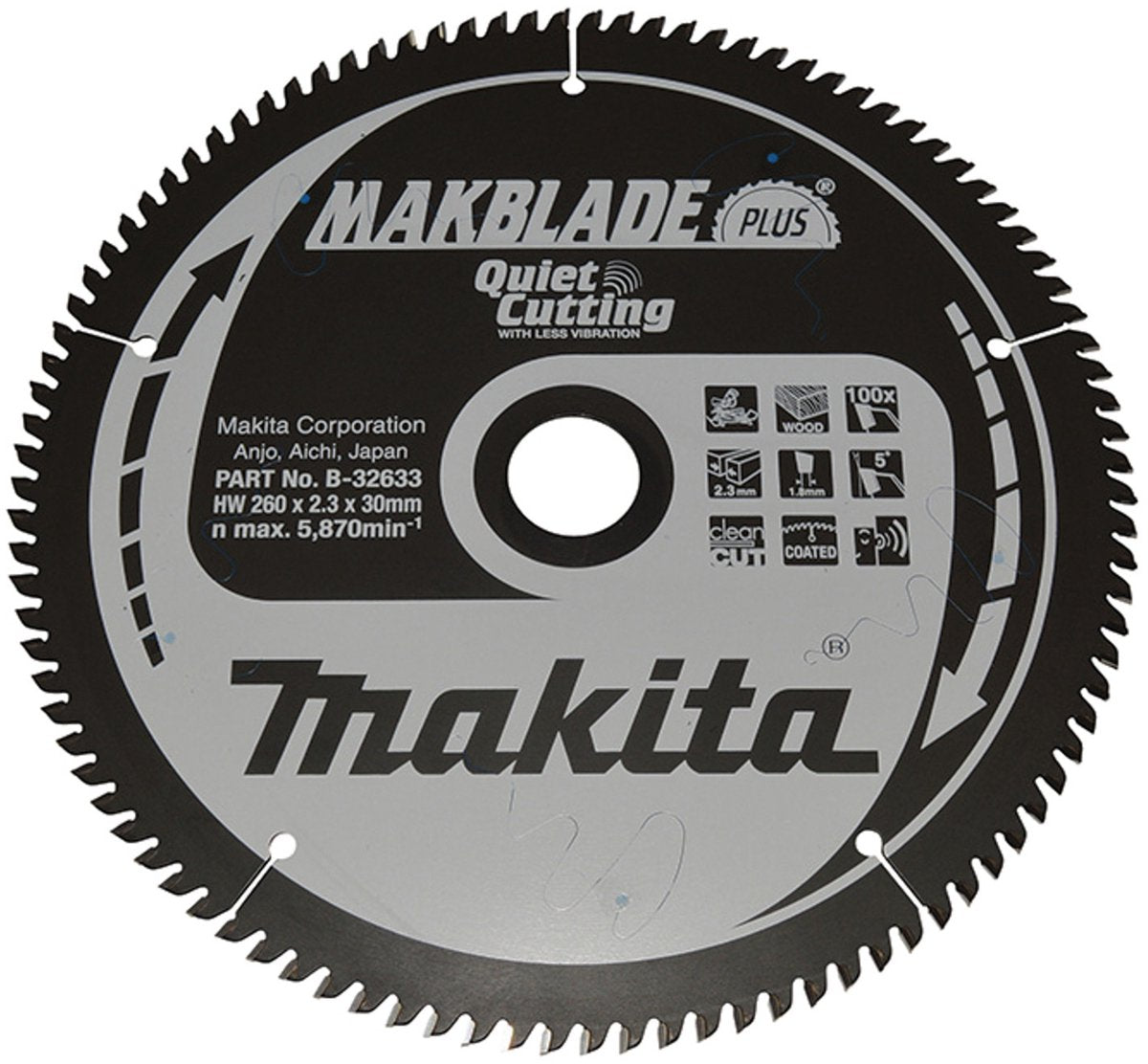 Makita b-32633 afkortzaagblad hout | makblade-plus | 260 x 30 mm | 100-tands