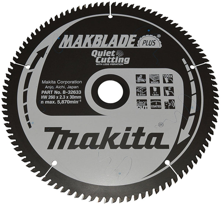 Makita b-32633 afkortzaagblad hout | makblade-plus | 260 x 30 mm | 100-tands