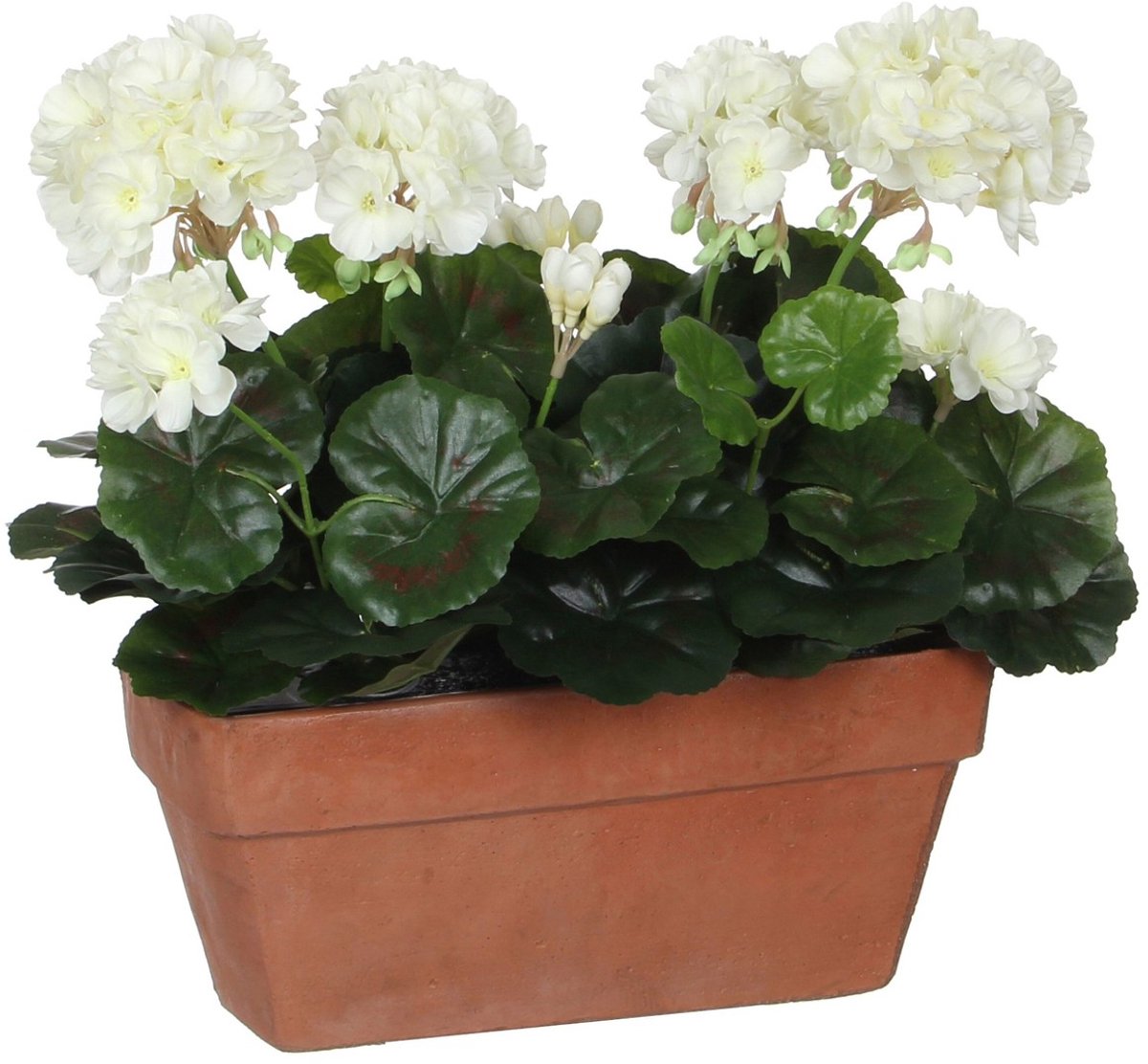 Mica decorations geranium kunstplant in balkonbak - l29 x b13 x h40 cm - wit