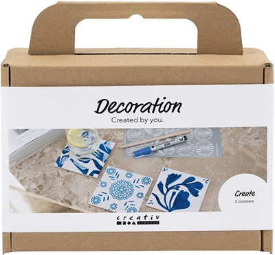 Creativ company mini hobbyset decoratie porseleinen onderzetters blauw