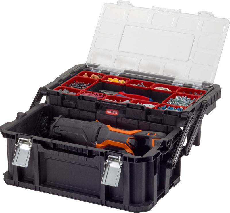 Keter connect cantilever toolbox gereedschapskoffer - 26l - 56,5x31,7x25,1cm - zwart