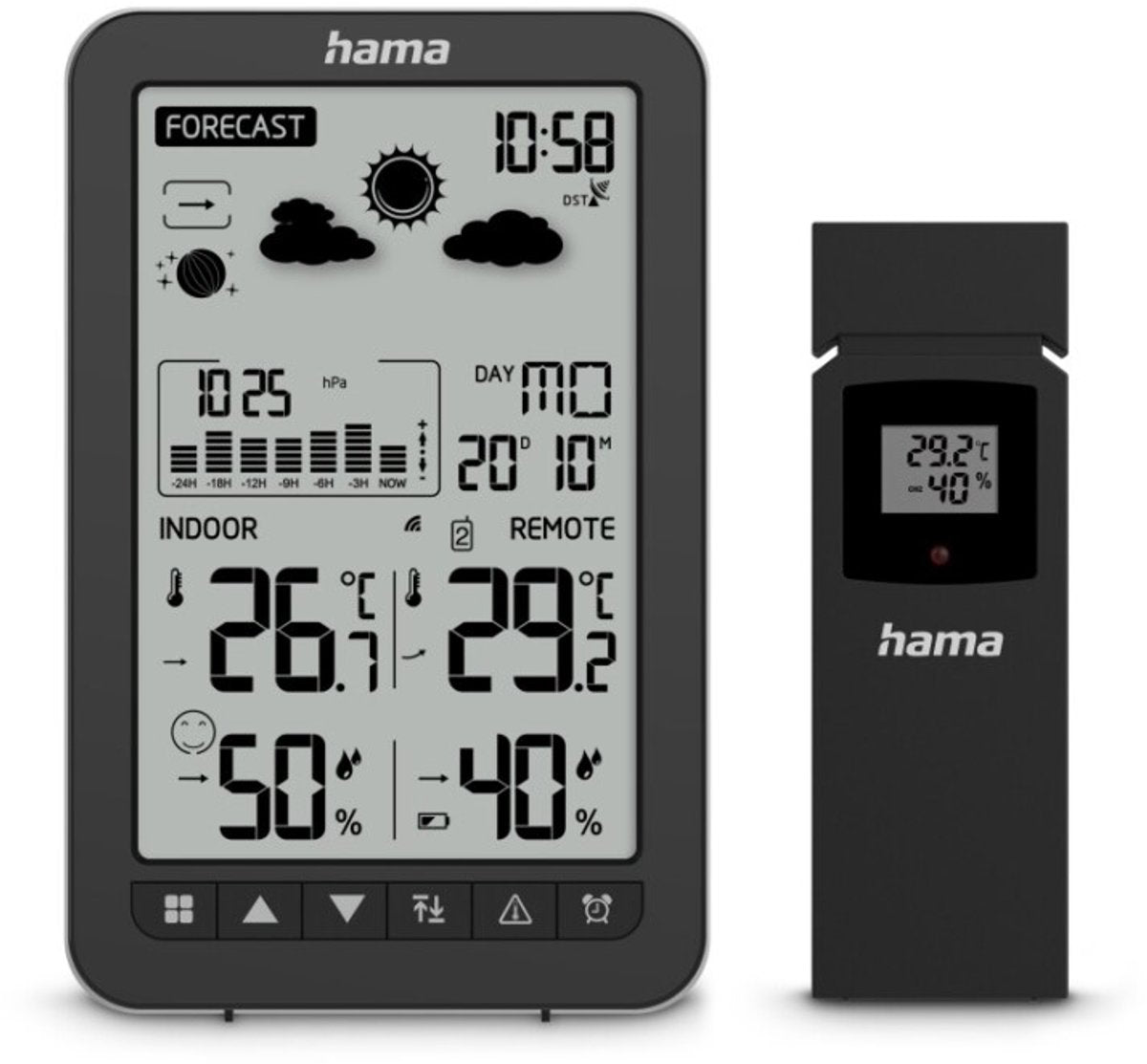 Hama wetterstation ko samui, mit außensensor, funk, wecker, schwarz 00222219 draadloos weerstation