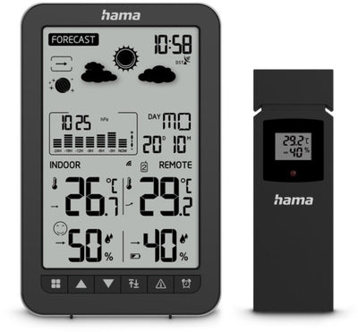 Hama wetterstation ko samui, mit außensensor, funk, wecker, schwarz 00222219 draadloos weerstation