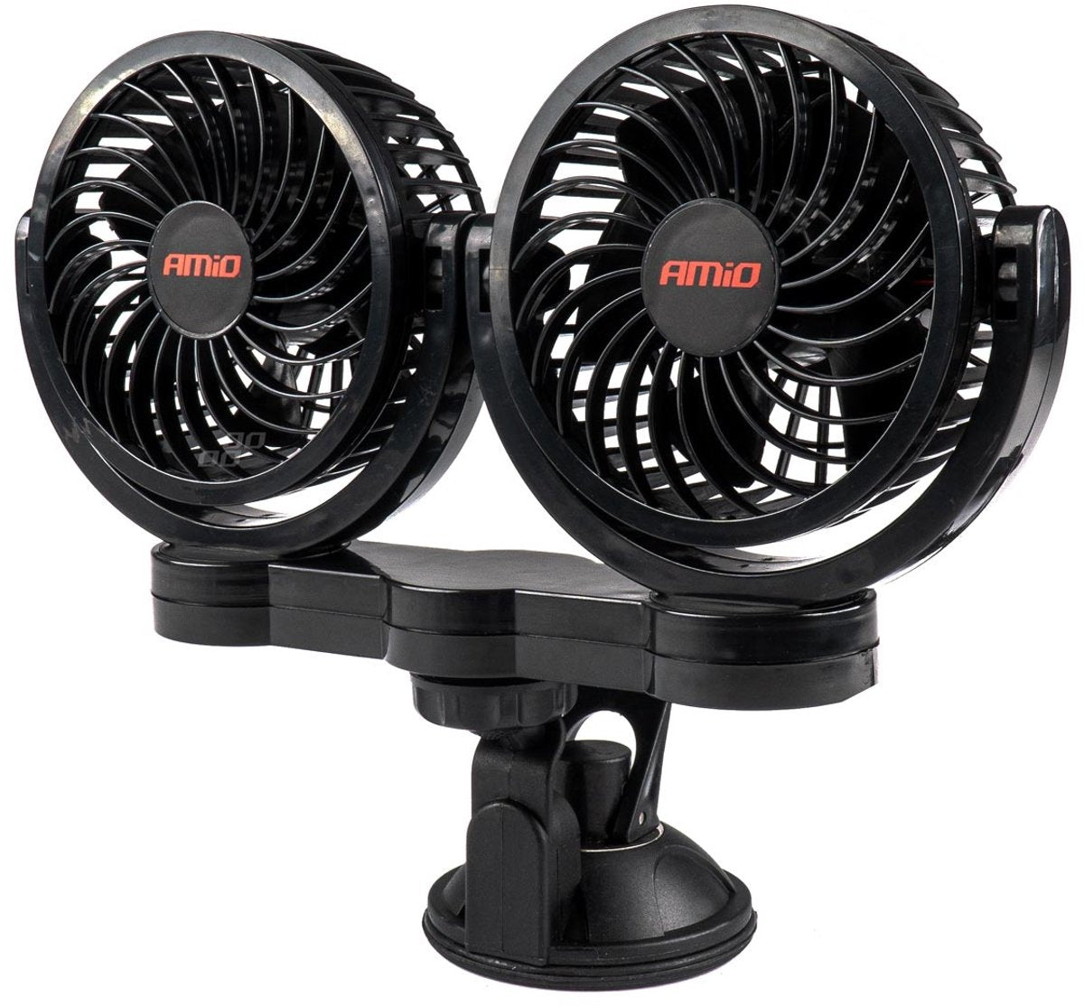 Amio dubbele autoventilator zuignap met usb-oplader zwart (5x10 cm) 12v