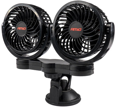 Amio dubbele autoventilator zuignap met usb-oplader zwart (5x10 cm) 12v