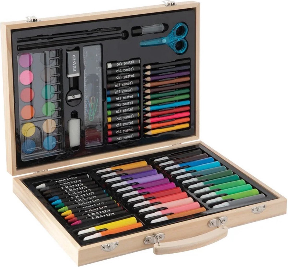 Grafix - teken en verf set 86-delig in houten koffer - hobbymateriaal