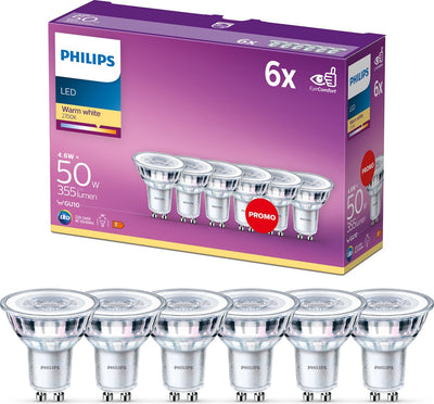 Philips led energiezuinige spot - 50 w - gu10 - warmwit licht - 6 stuks - bespaar op energiekosten