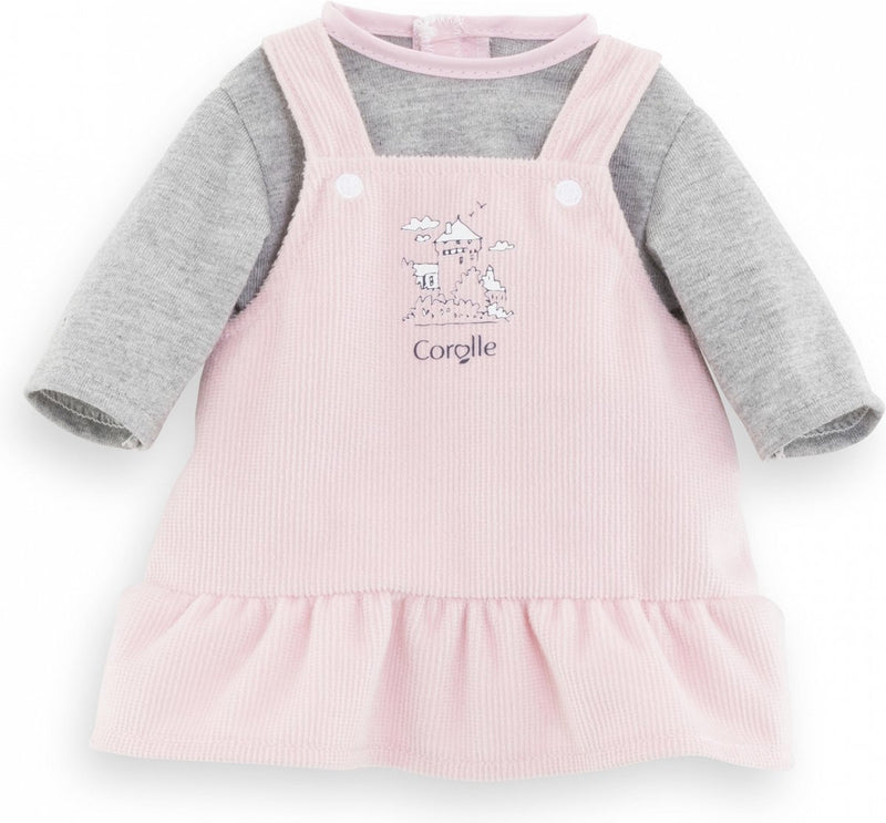 Corolle poppenjurk met shirt - babypop kleding 36cm roze grijs.