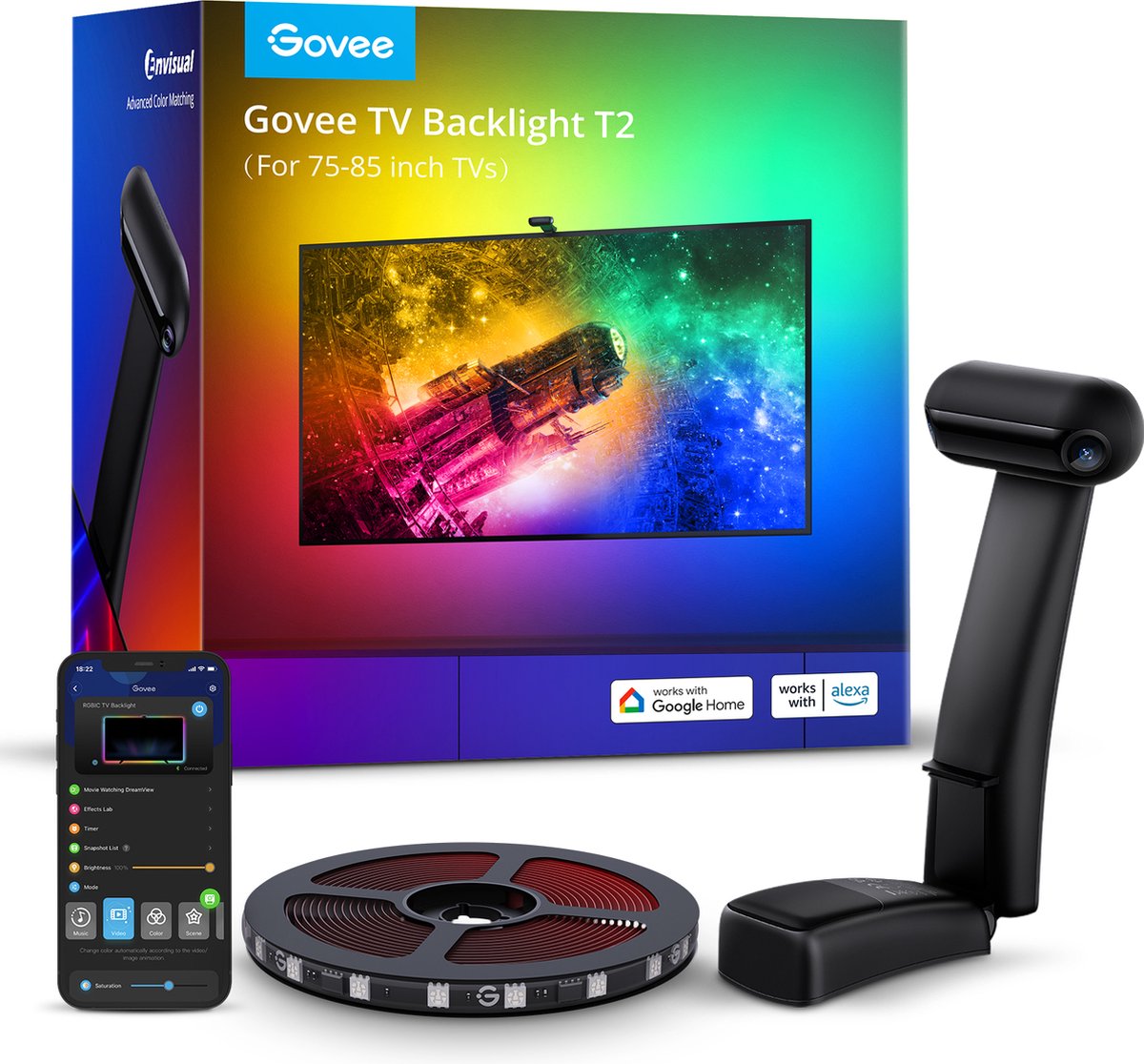 Govee tv backlight t2 75–85 inch - tv led strip - rgbic - app-bediening - alexa google