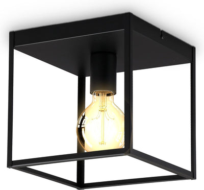 B.k.licht - zwarte plafondlamp - decoratiev - industriële lamp - metaalen - e27 fitting - 22x22 cm