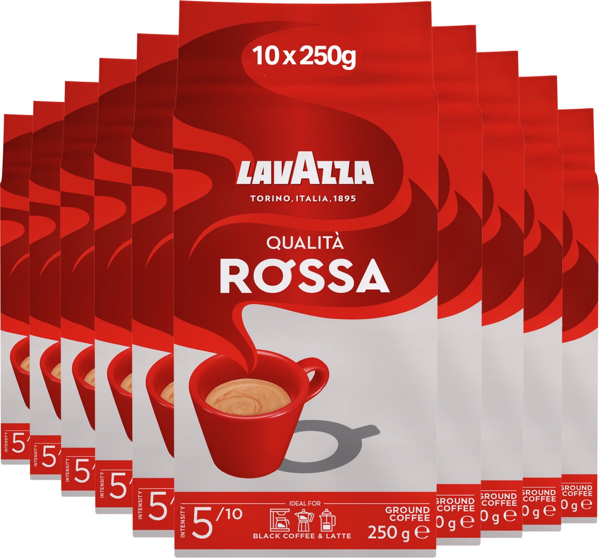 Lavazza qualità rossa filterkoffie - gemalen koffie - 100% arabica bonen - intensiteit 5 10 - 10 x 250 gram